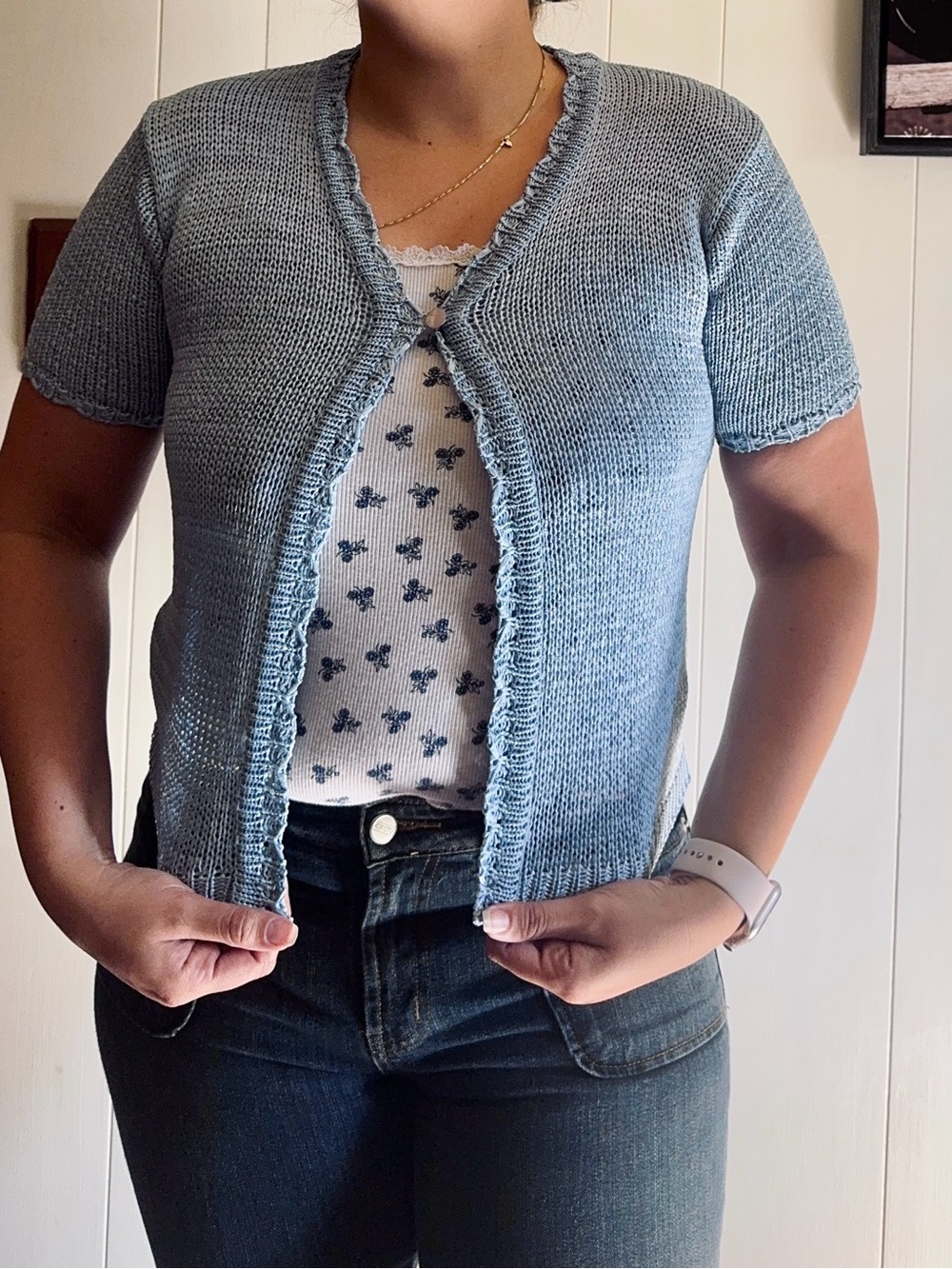 Sag Harbor Light Blue crochet style Cardigan